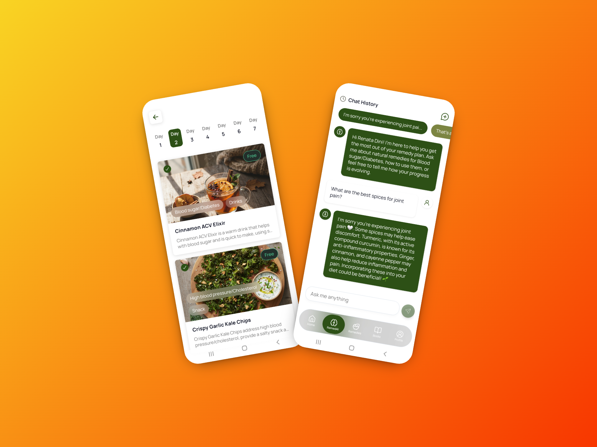 Ancient Remedies AI chat assistant screen for remedy guidance and plan adjustments